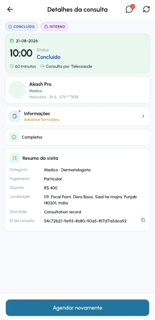 WeCura patient app — appointment details after a telehealth visit