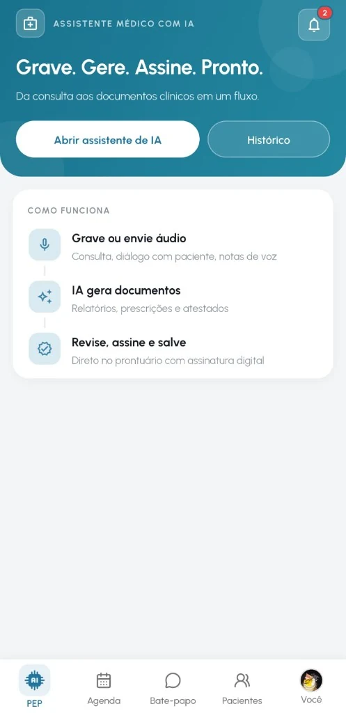 WeCura Pro AI medical assistant — record, generate, and sign clinical documents