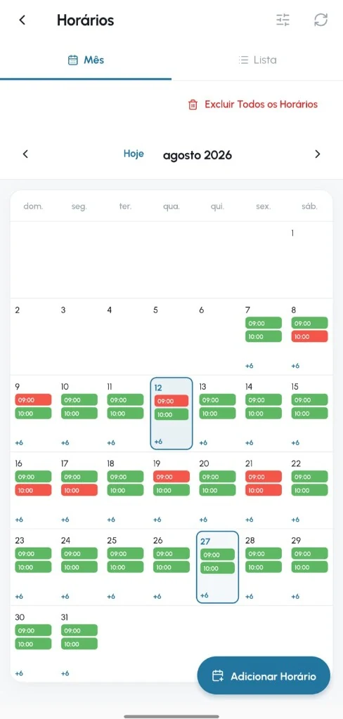 WeCura Pro app — monthly slots calendar for professionals